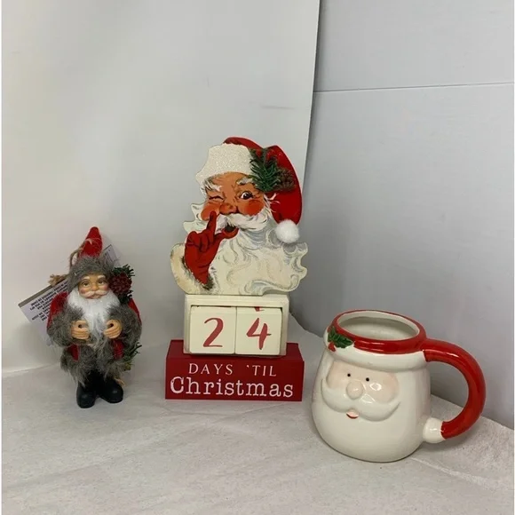 3 pc Christmas lot santa decor: cup, countdown calendar & ornament ALL NEW! - Picture 1 of 2